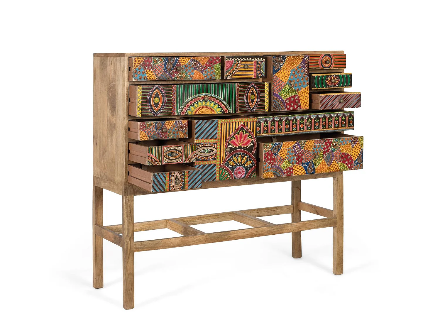Konsola z drewna mango 100 cm w stylu boho etnicznym - 105x100x36