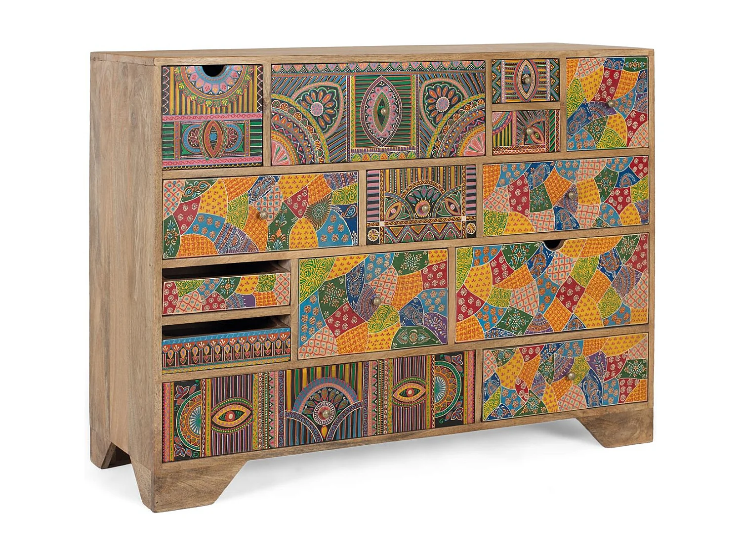 Kommode aus Mangoholz mit handbemalten Details 120 cm