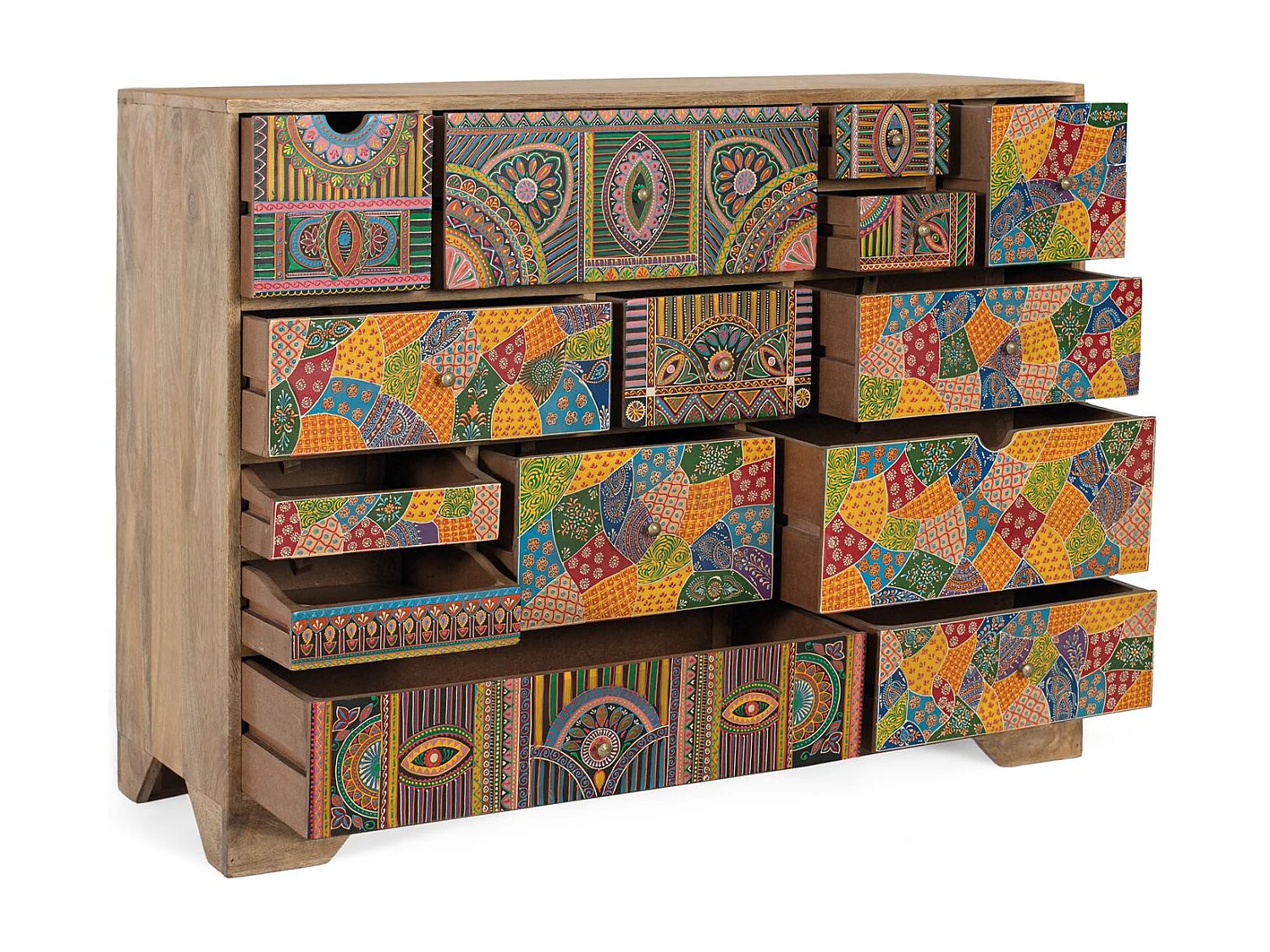 Kommode aus Mangoholz mit handbemalten Details 120 cm