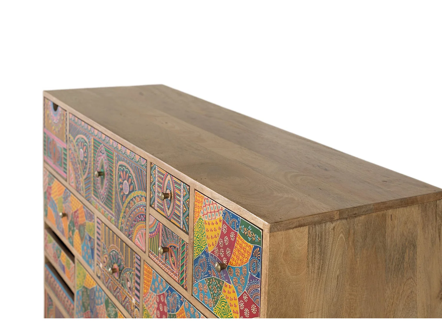 Commode en bois de manguier 120 cm, style bohème ethnique - 91 x 120 x 40
