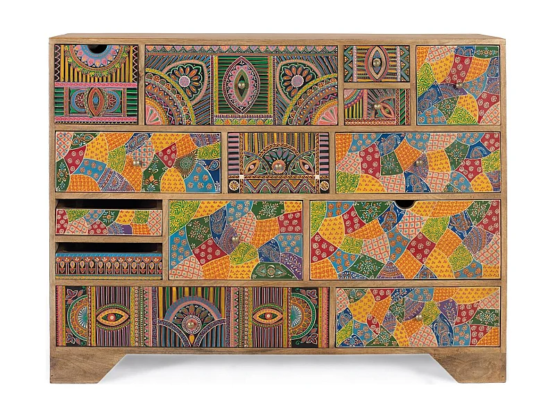 Kommode aus Mangoholz mit handbemalten Details 120 cm