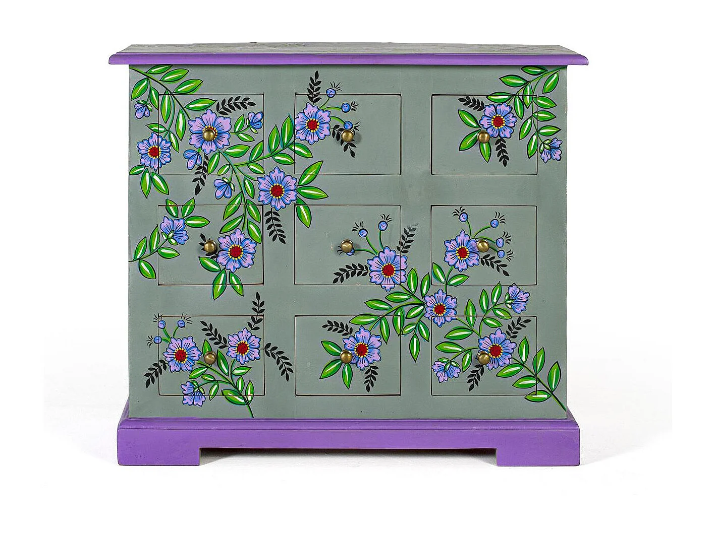 Kommode aus massivem Mangoholz handgefertigt und handbemalt.