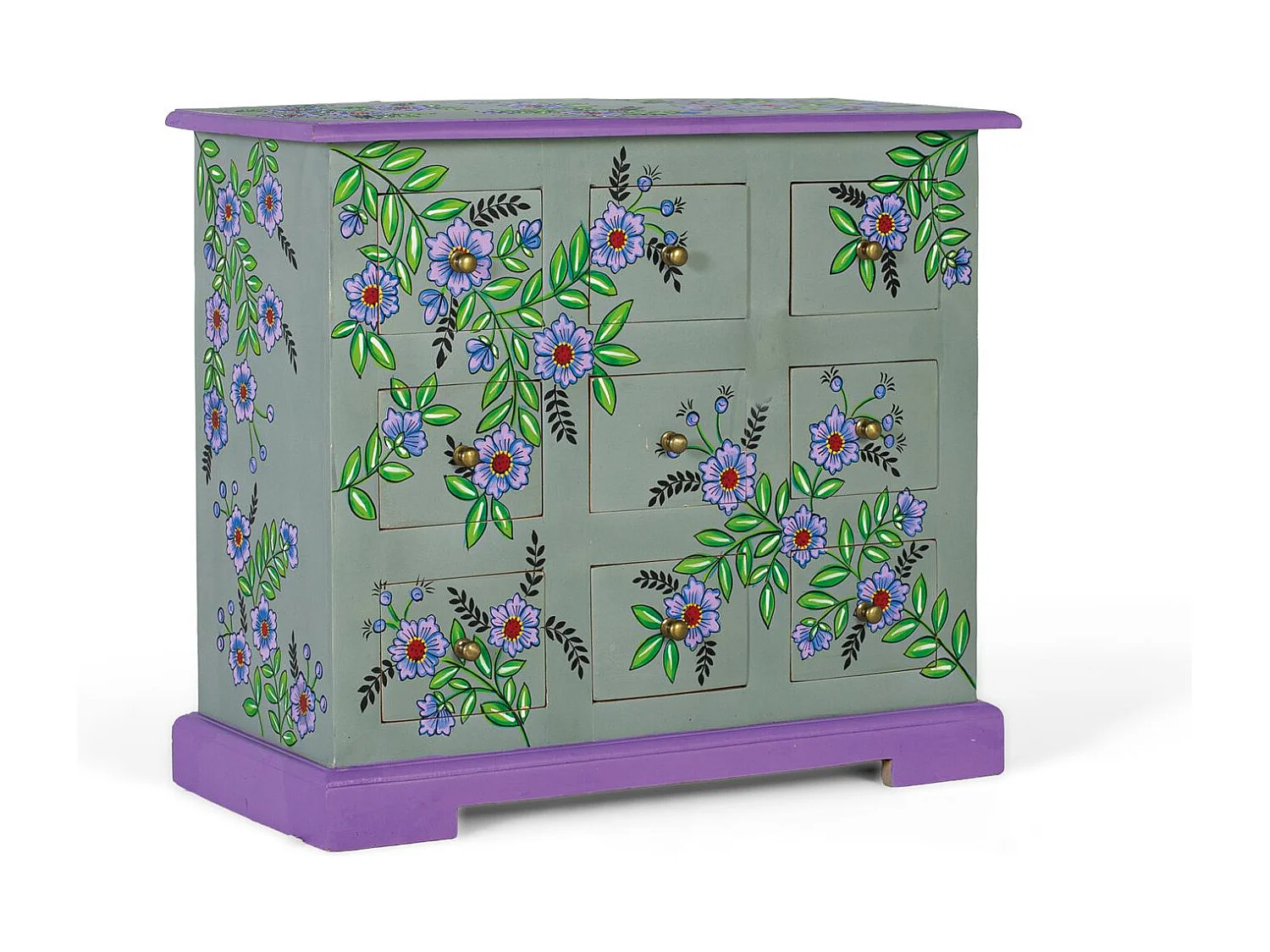 Kommode aus massivem Mangoholz handgefertigt und handbemalt.