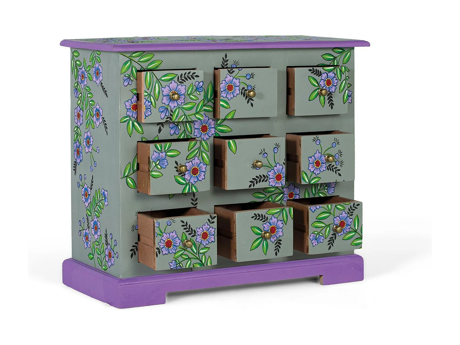 Kommode aus massivem Mangoholz handgefertigt und handbemalt.