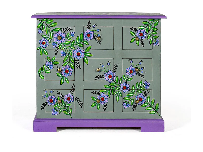 Kommode aus massivem Mangoholz handgefertigt und handbemalt.