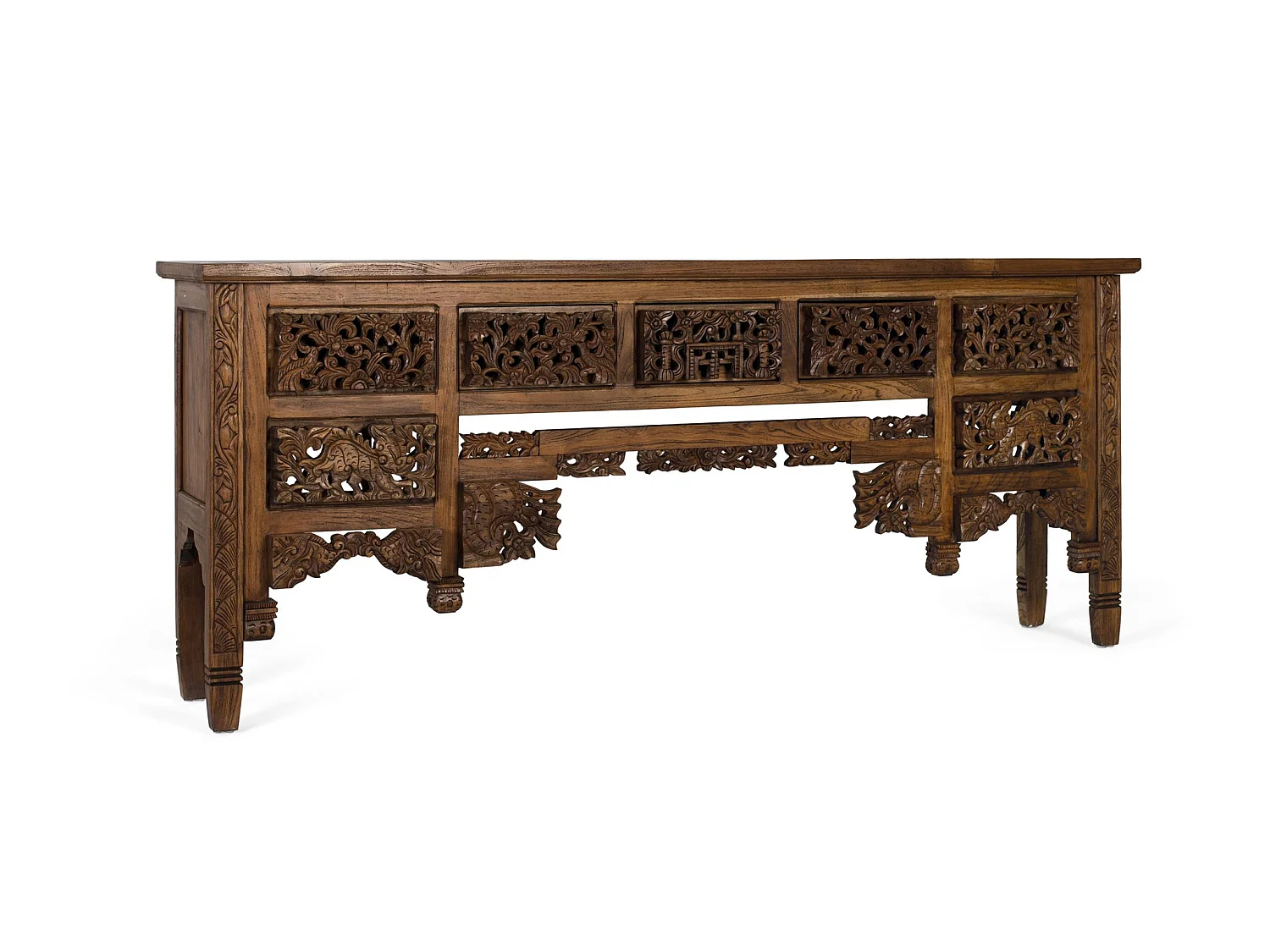 Konsola z drewna tekowego 220 cm w stylu kolonialnym etnicznym - 91x220x40