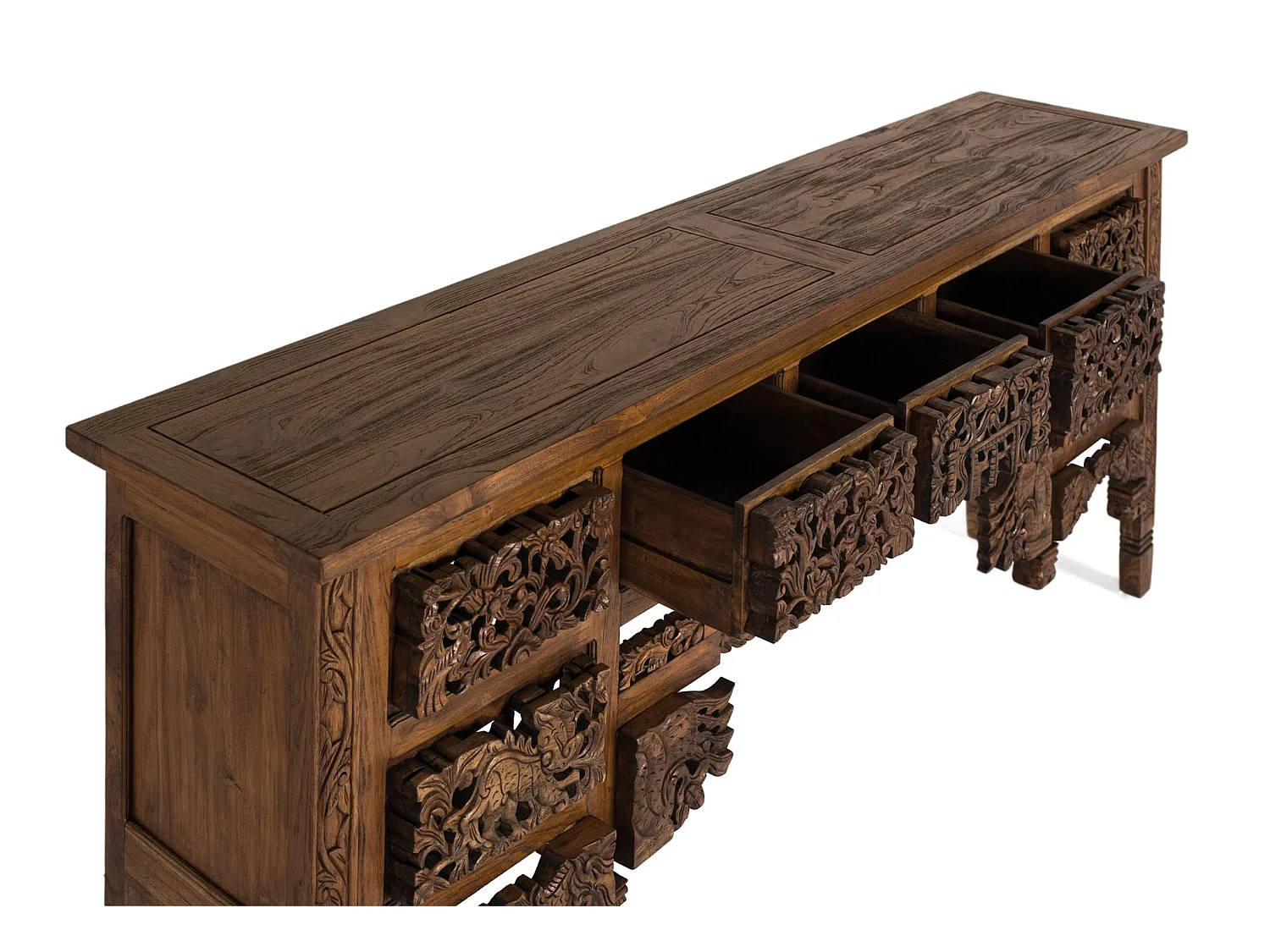 Konsola z drewna tekowego 220 cm w stylu kolonialnym etnicznym - 91x220x40
