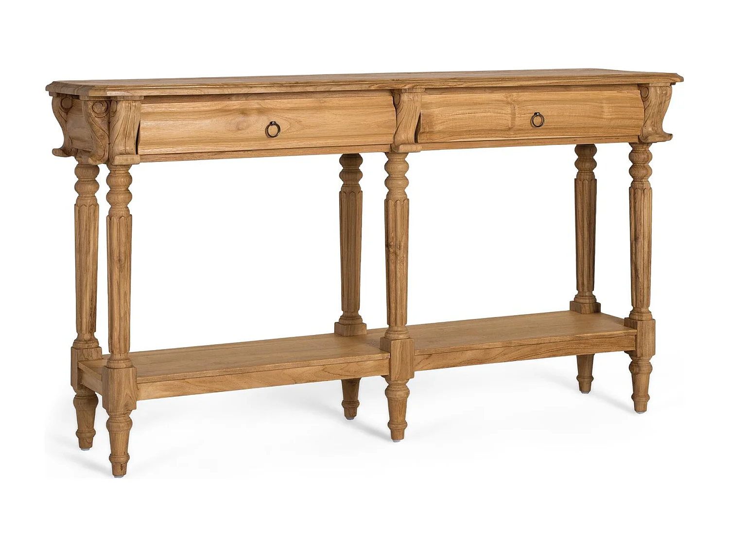 Konsolentisch aus massivem Teakholz mit Metallgriffen