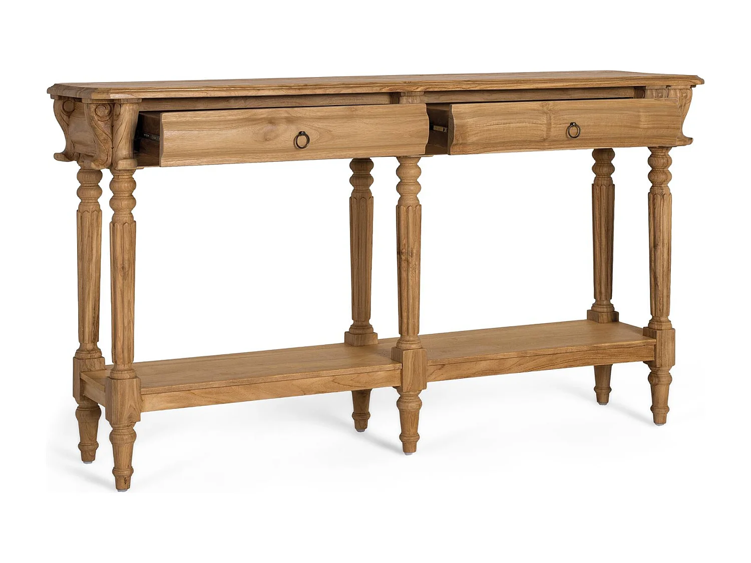 Konsolentisch aus massivem Teakholz mit Metallgriffen