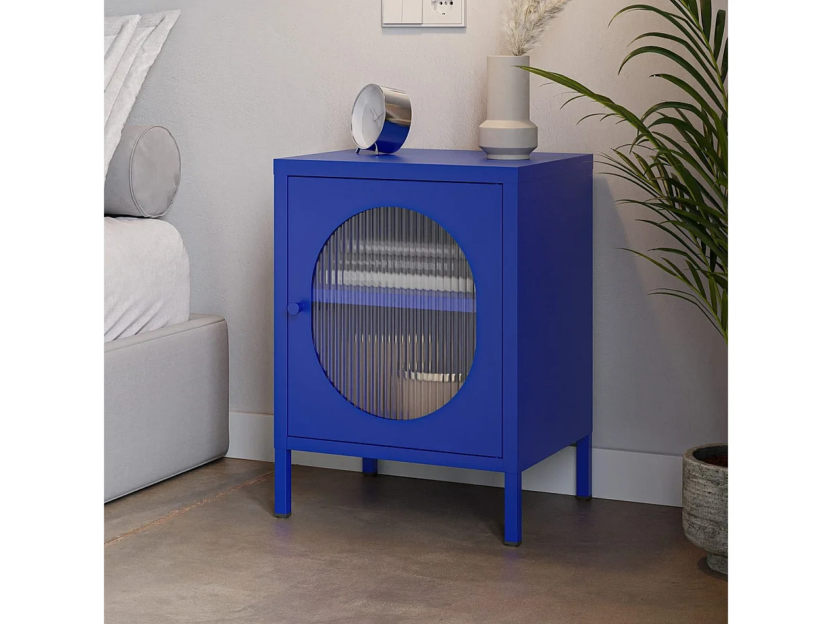 Table de chevet 1 porte en métal bleu électrique 40 cm - Ysia