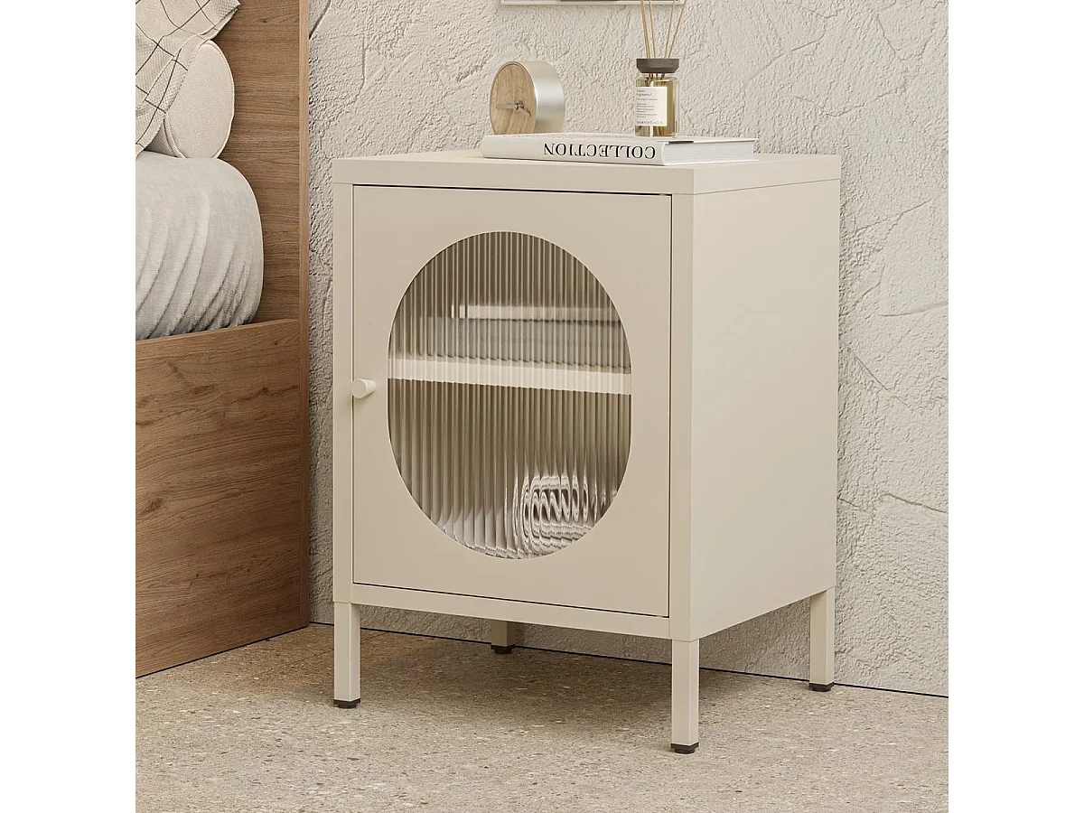 Table de chevet 1 porte en métal beige 40 cm - Ysia