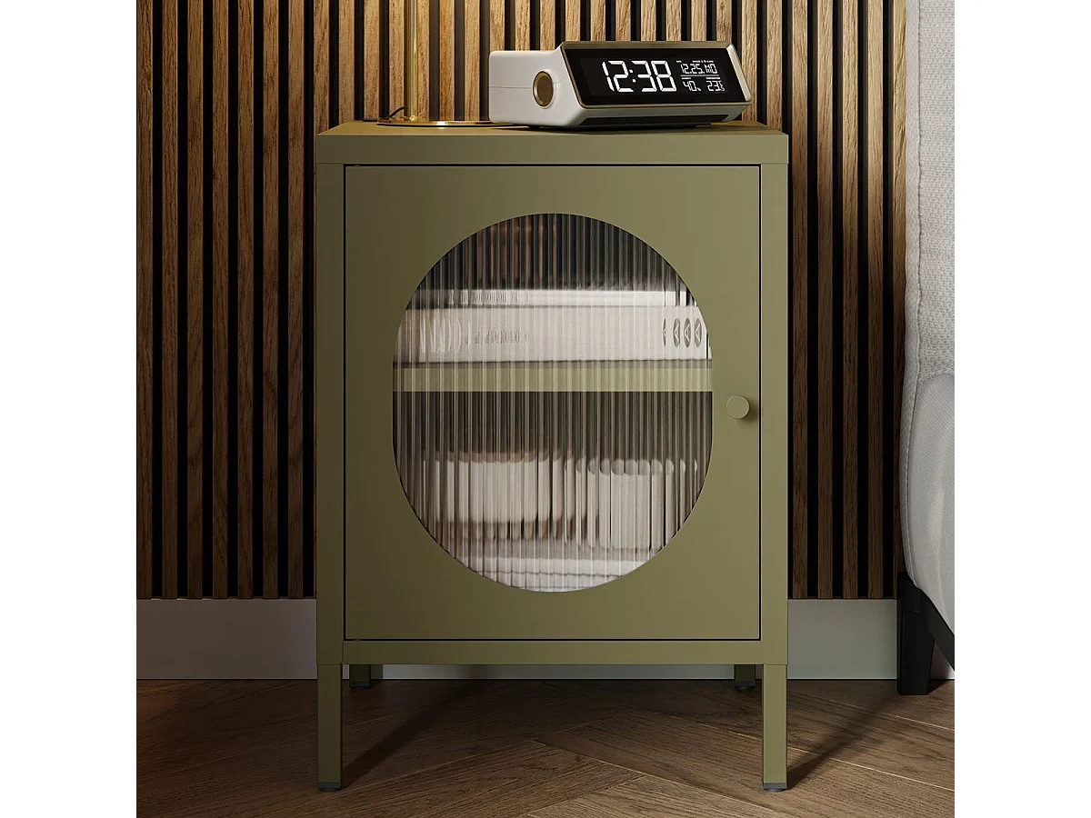 Table de chevet 1 porte en métal vert 40 cm - Ysia