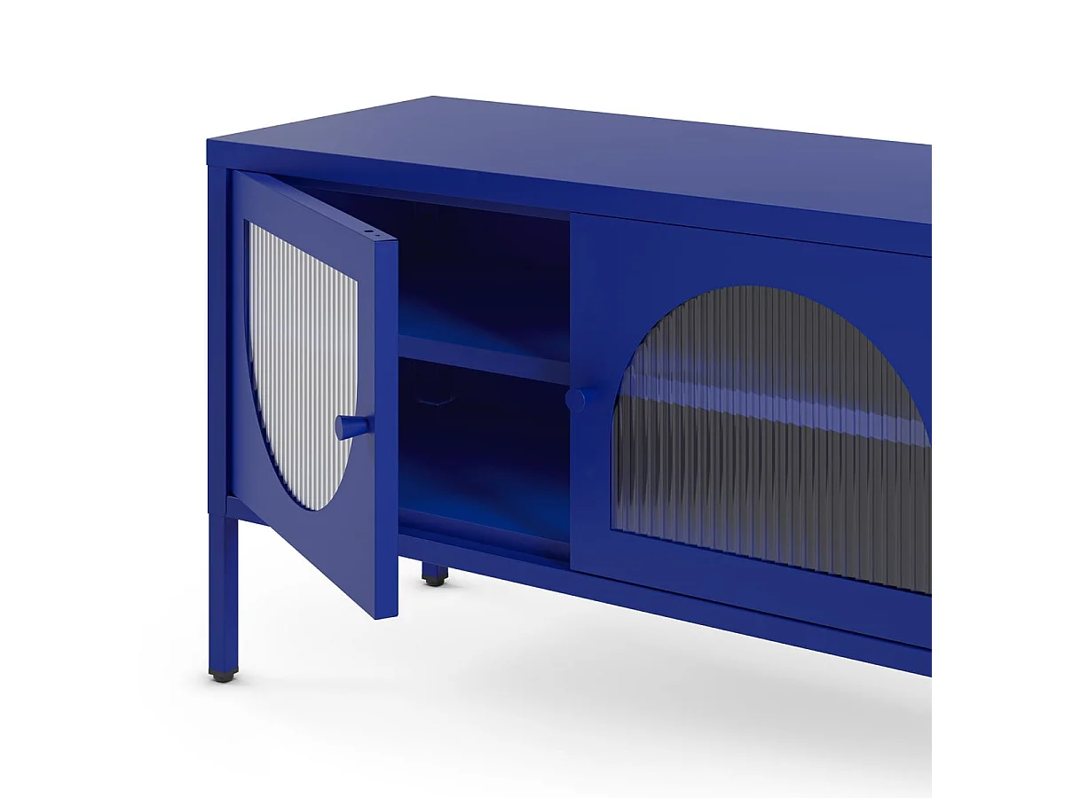 Meuble TV 2 portes 2 niches en métal bleu électrique 160 cm - Ysia