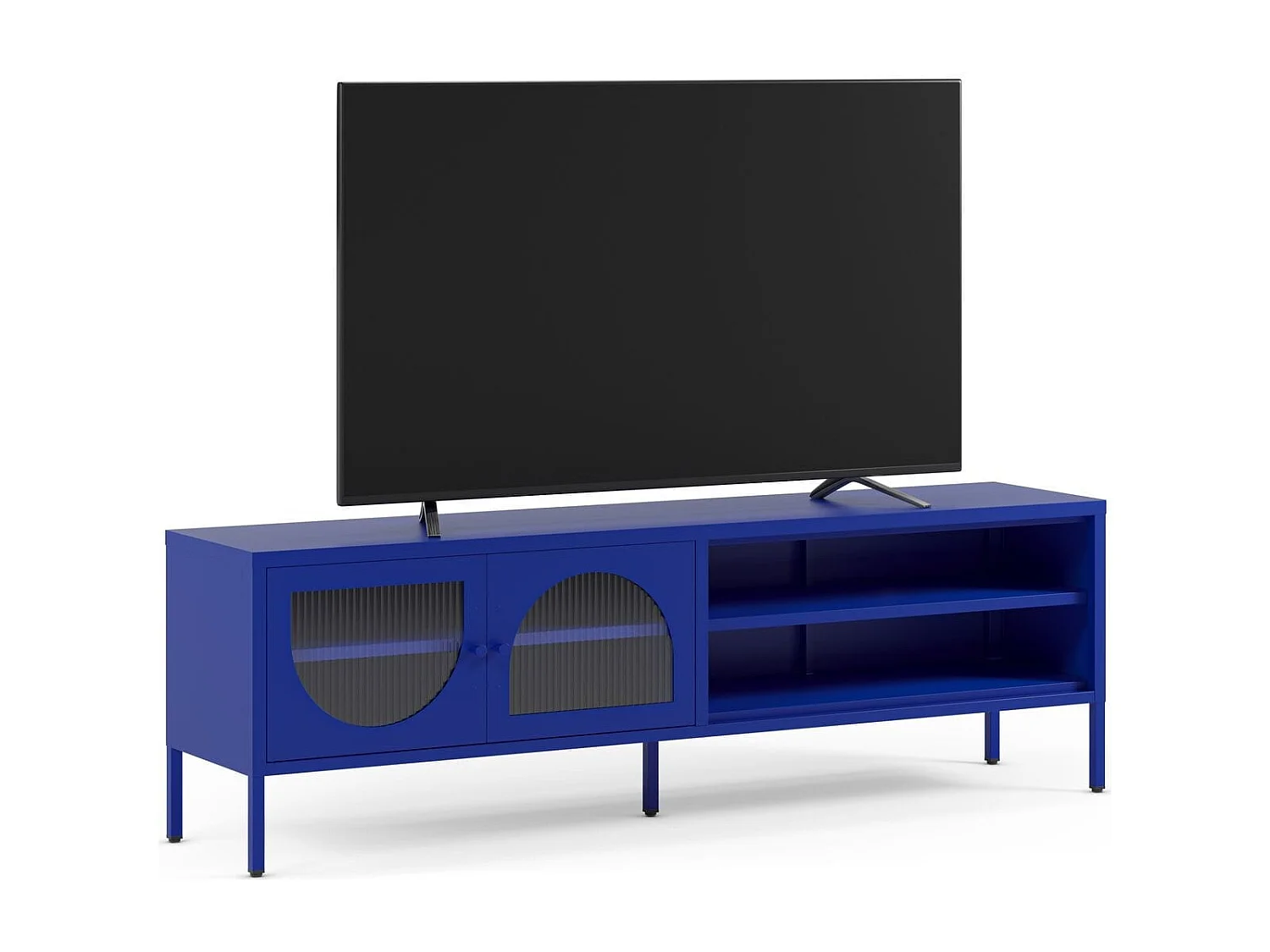 Meuble TV 2 portes 2 niches en métal bleu électrique 160 cm - Ysia