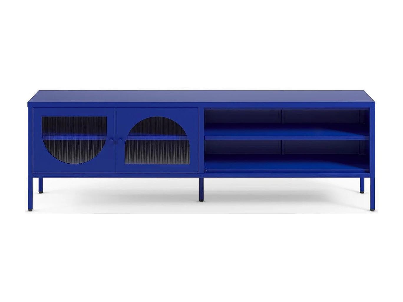 Meuble TV 2 portes 2 niches en métal bleu électrique 160 cm - Ysia