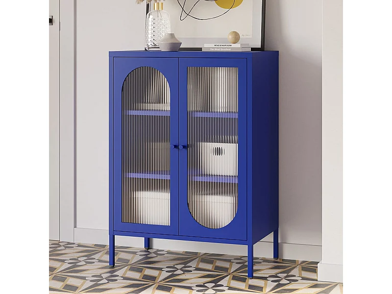 Buffet 2 portes en métal bleu électrique 70 cm - Ysia