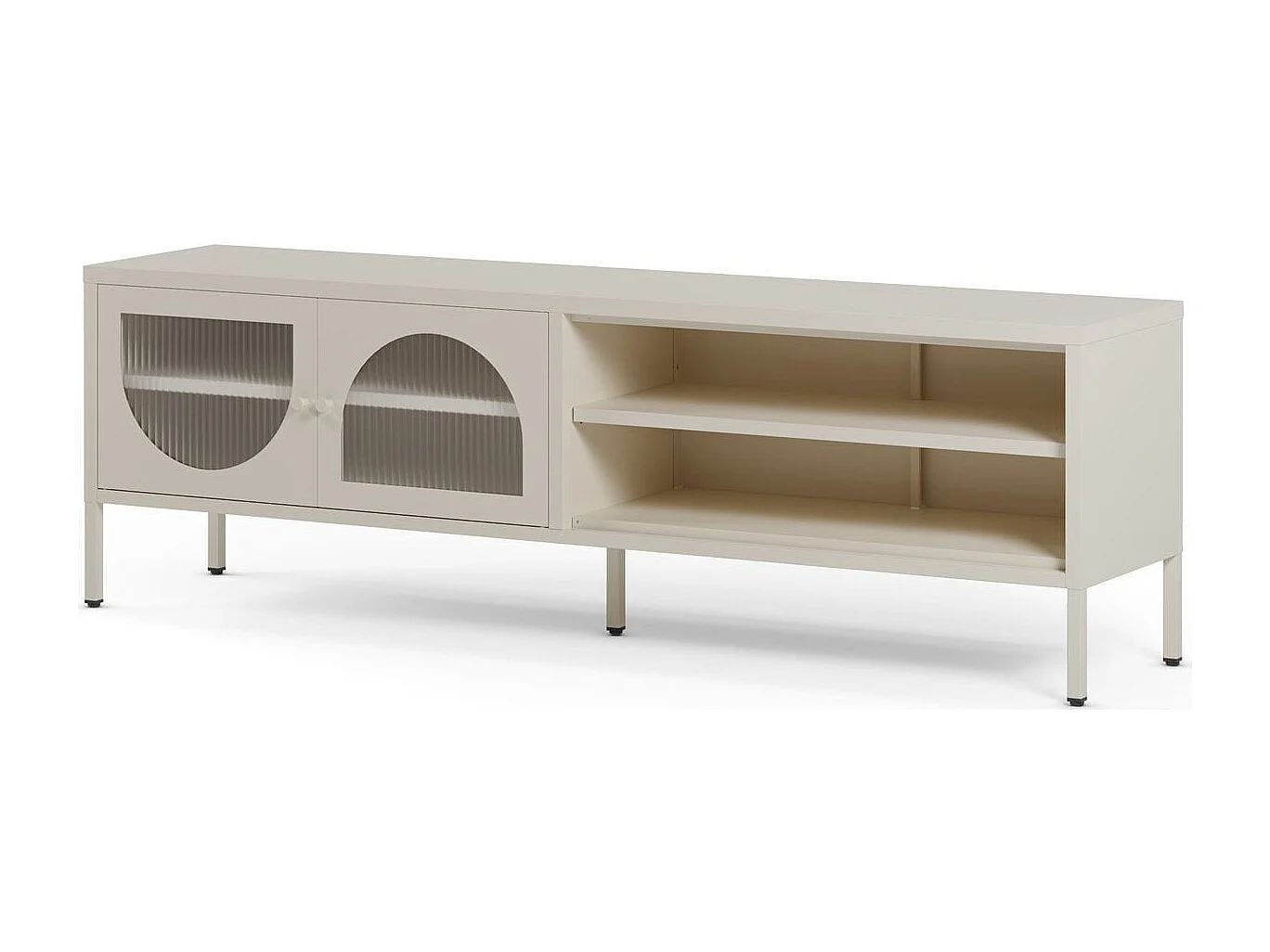 Meuble TV 2 portes 2 niches en métal beige 160 cm - Ysia