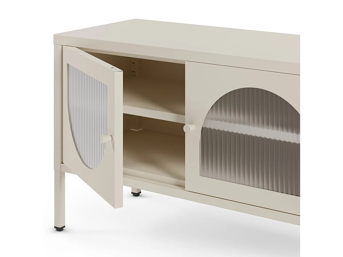 Meuble TV 2 portes 2 niches en métal beige 160 cm - Ysia