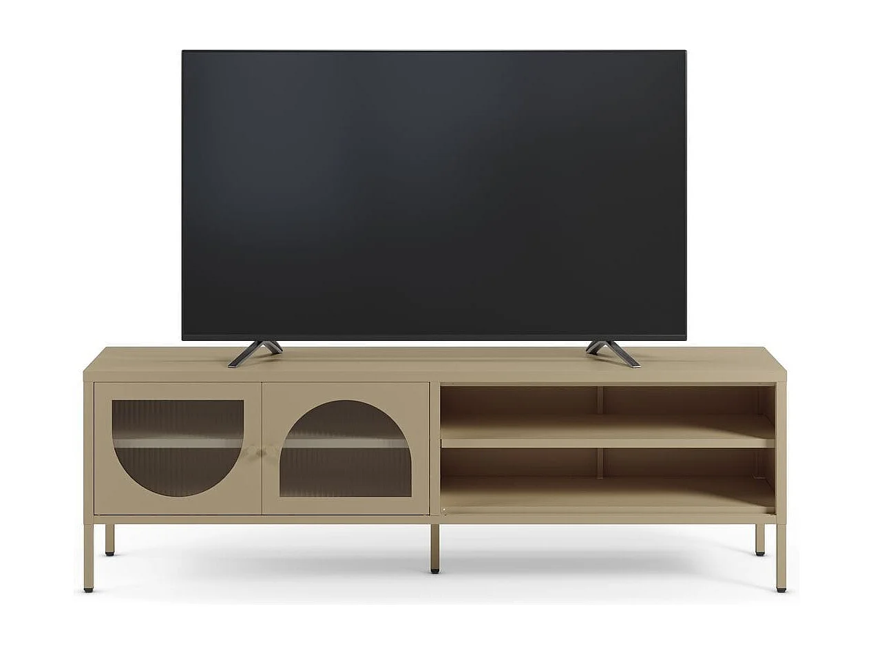 Meuble TV 2 portes 2 niches en métal beige 160 cm - Ysia