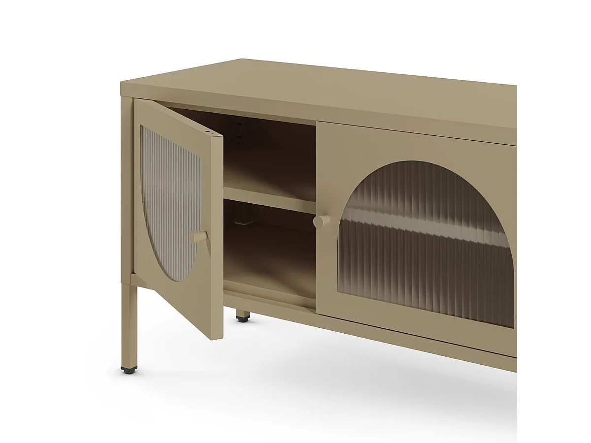 Meuble TV 2 portes 2 niches en métal beige 160 cm - Ysia