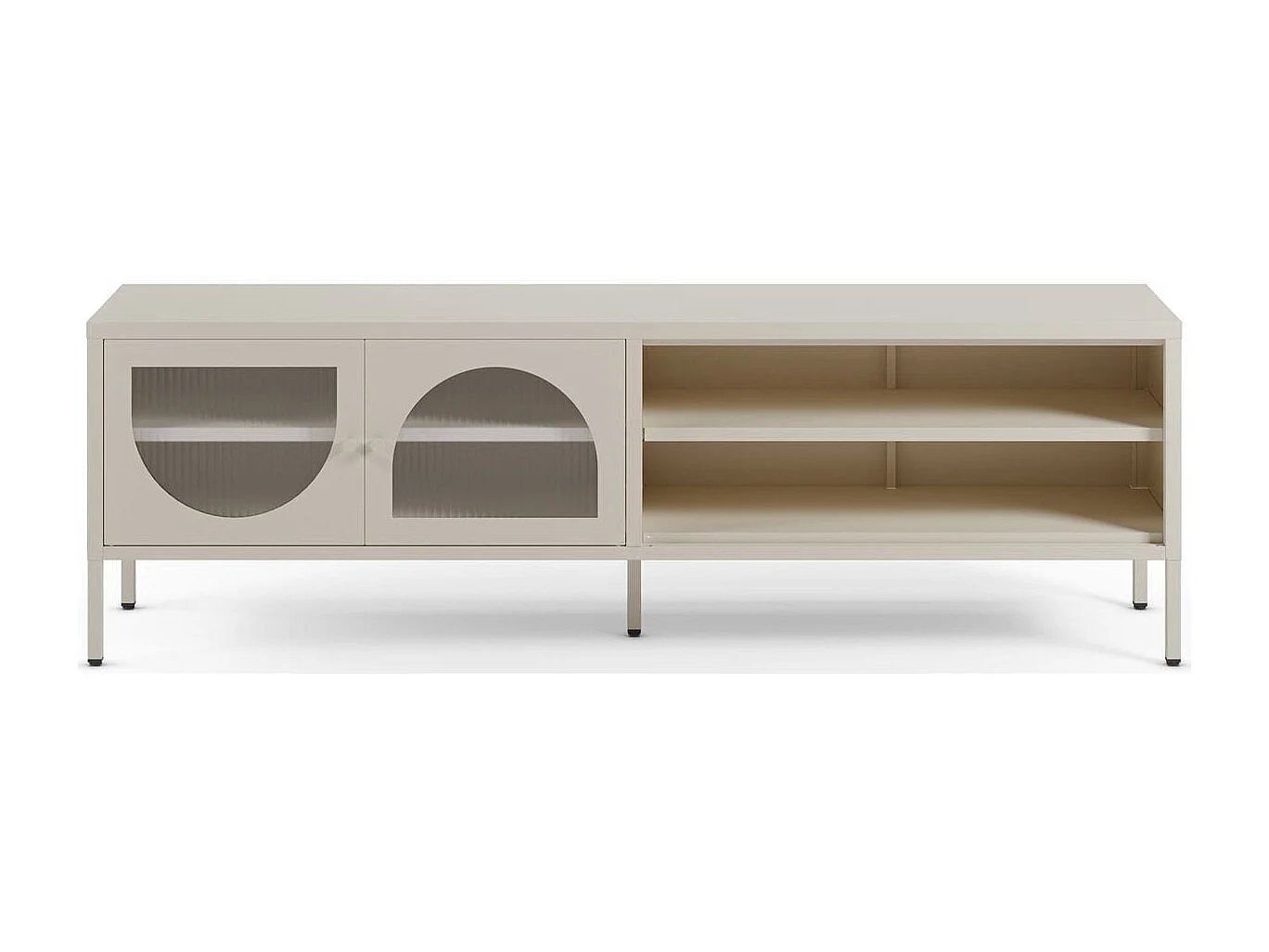 Meuble TV 2 portes 2 niches en métal beige 160 cm - Ysia