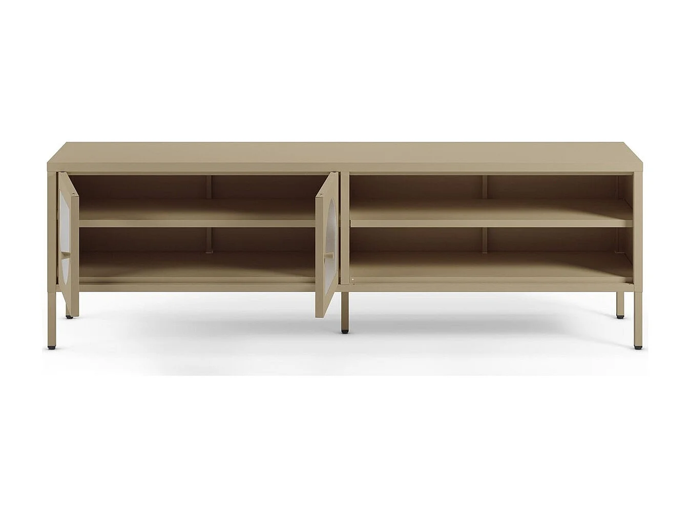 Meuble TV 2 portes 2 niches en métal beige 160 cm - Ysia