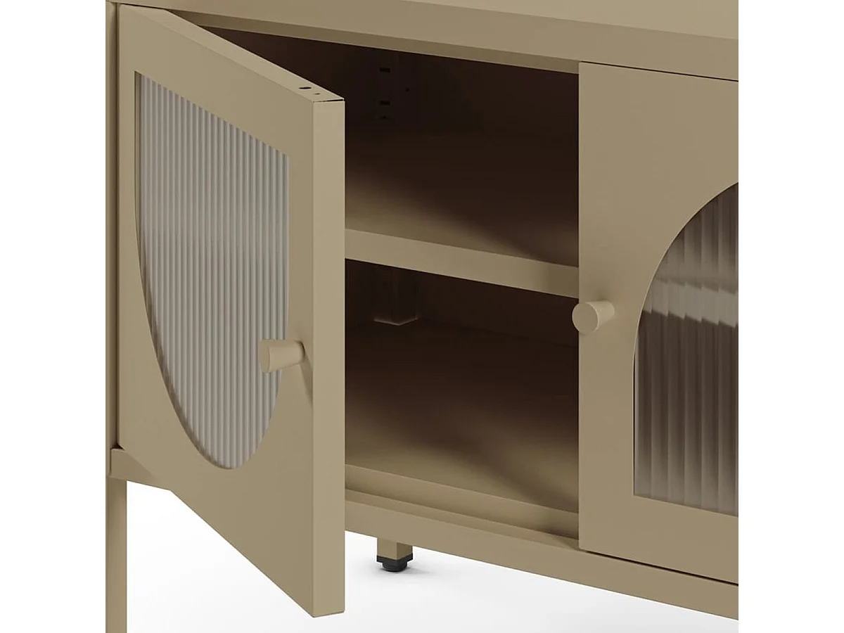 Meuble TV 2 portes 2 niches en métal beige 160 cm - Ysia