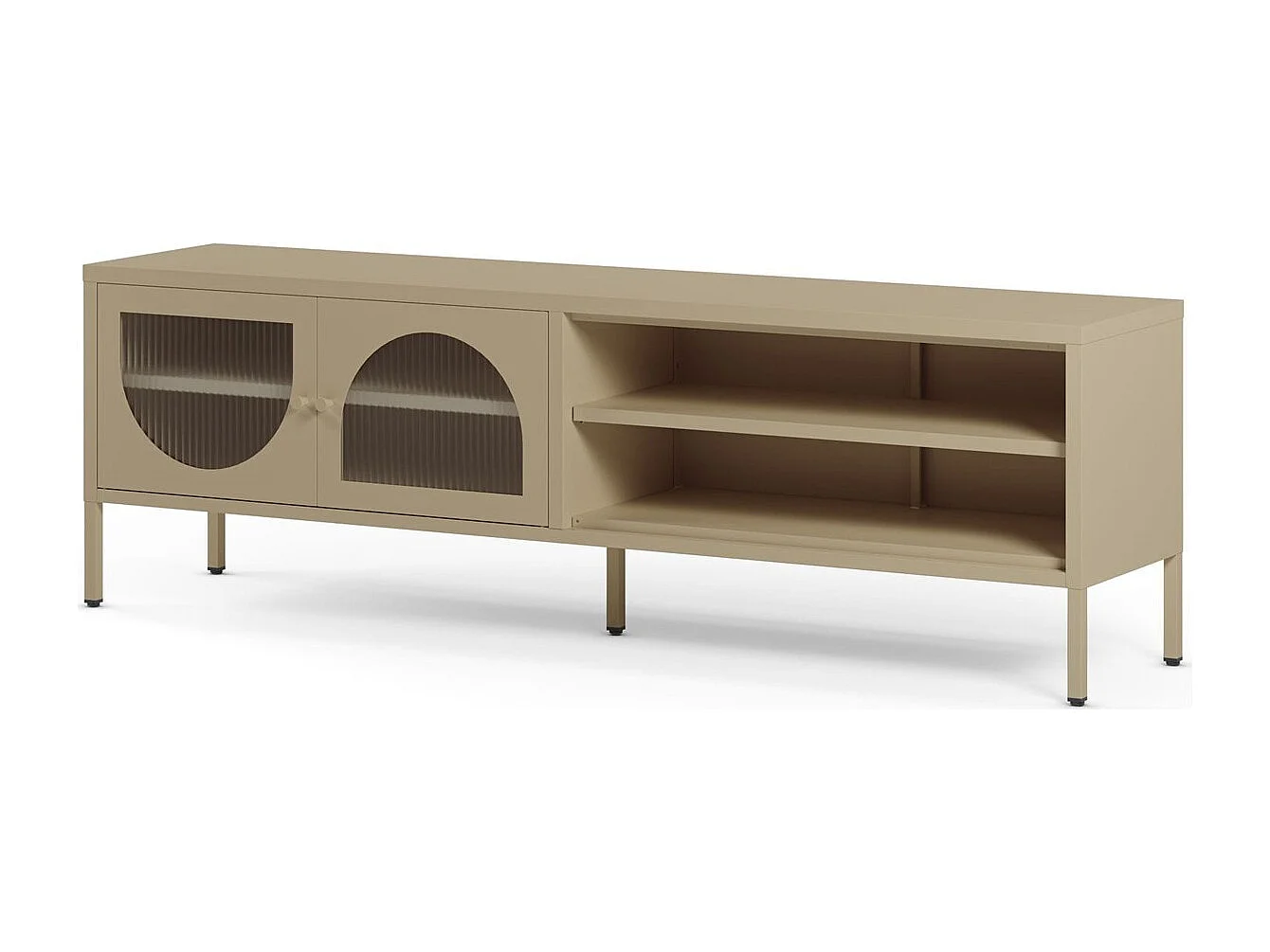 Meuble TV 2 portes 2 niches en métal beige 160 cm - Ysia
