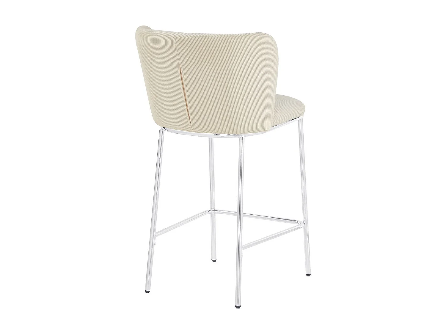 Lot de 2 tabourets de bar en velours côtelé beige, piètement chromé - Toma