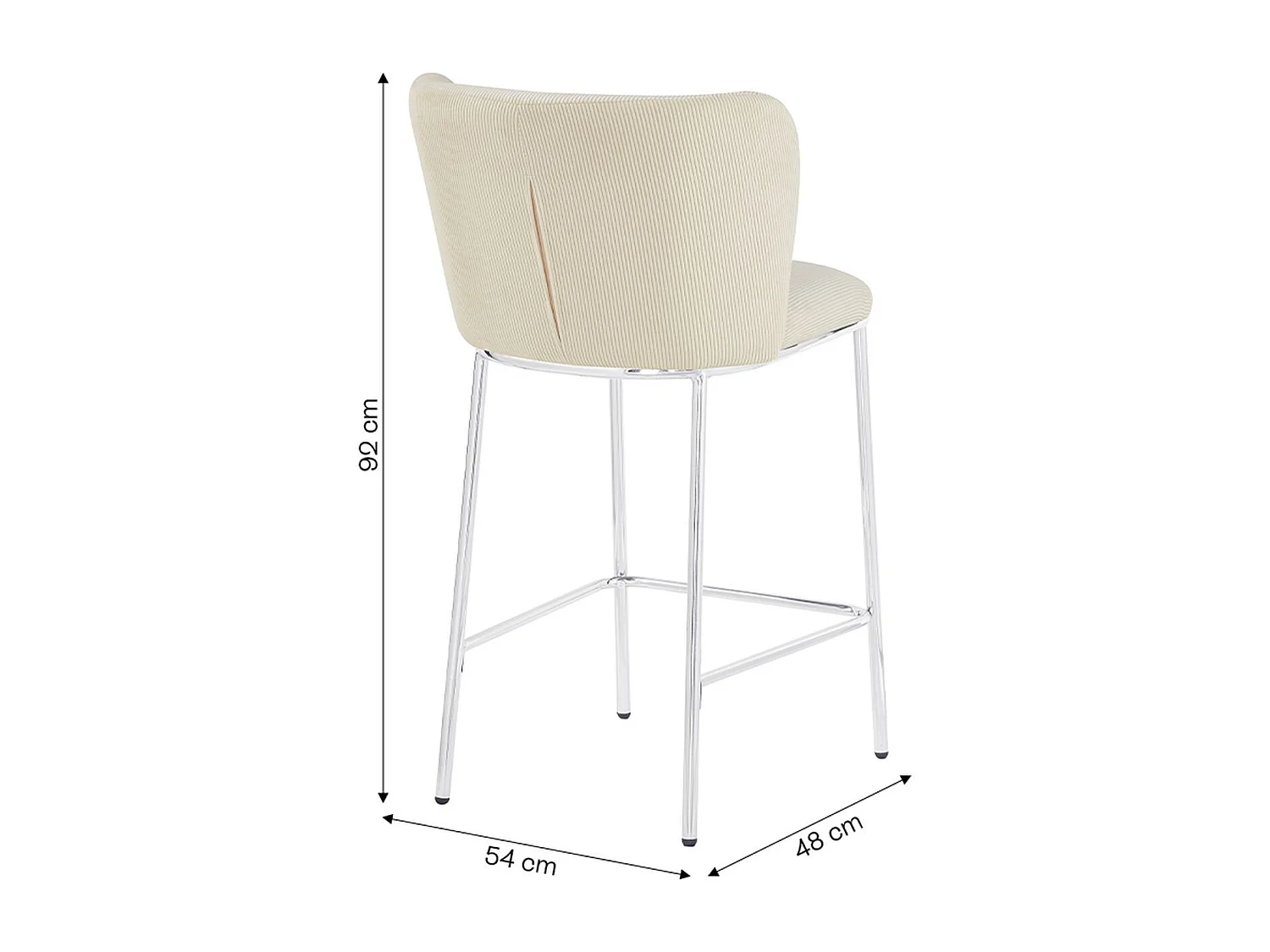 Lot de 2 tabourets de bar en velours côtelé beige, piètement chromé - Toma
