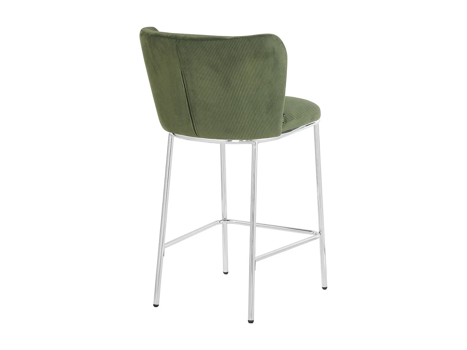 Lot de 2 tabourets de bar en velours côtelé vert kaki, piètement chromé - Toma