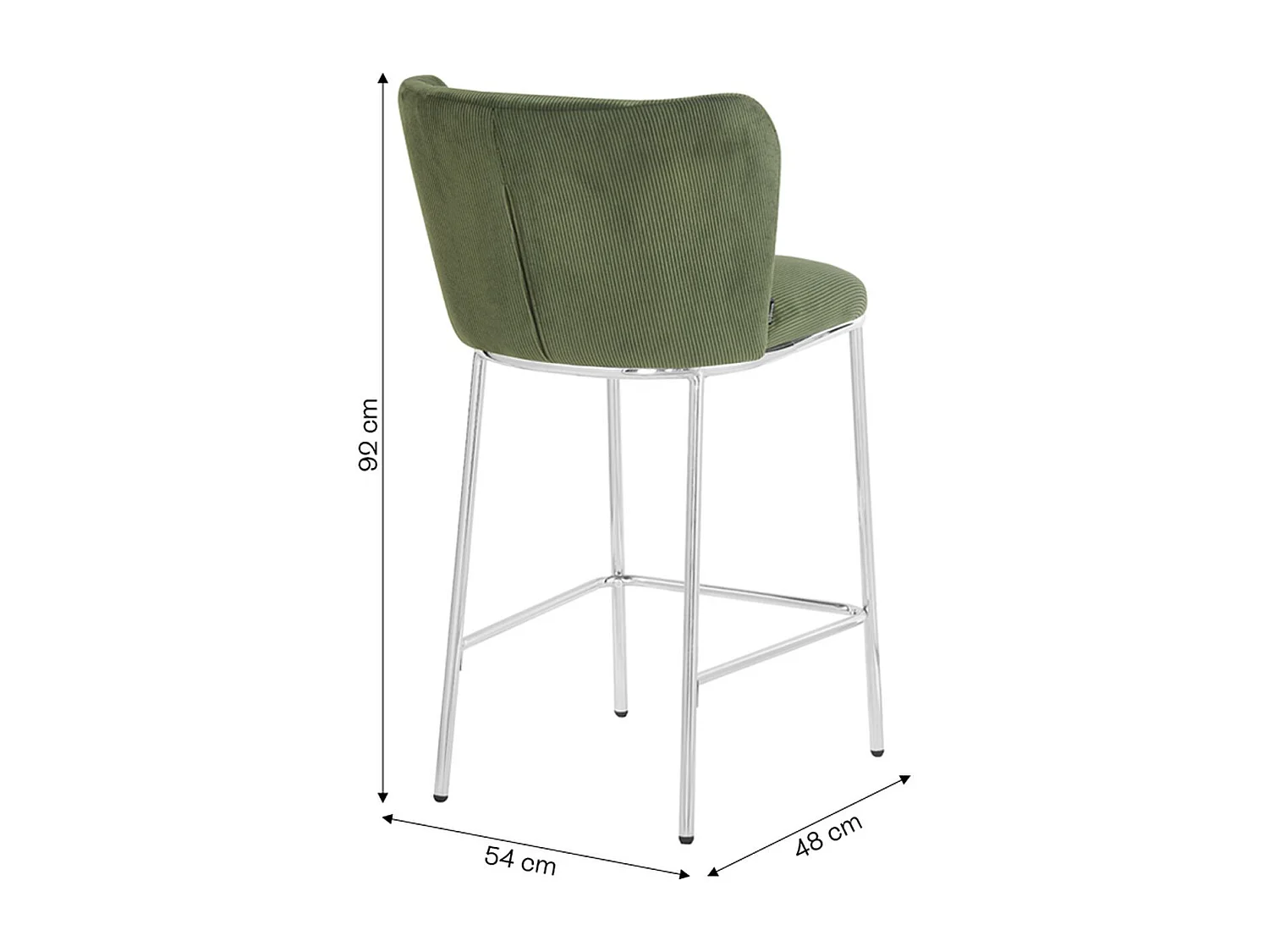 Lot de 2 tabourets de bar en velours côtelé vert kaki, piètement chromé - Toma
