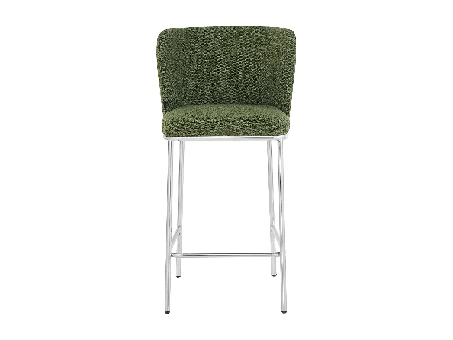 Lot de 2 tabourets de bar en tissu bouclé vert, piètement chromé - Toma
