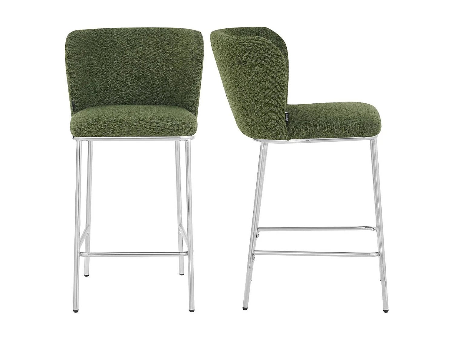 Lot de 2 tabourets de bar en tissu bouclé vert, piètement chromé - Toma