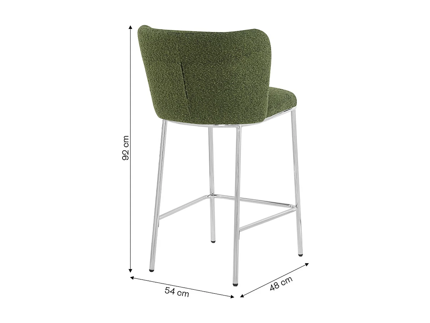 Lot de 2 tabourets de bar en tissu bouclé vert, piètement chromé - Toma