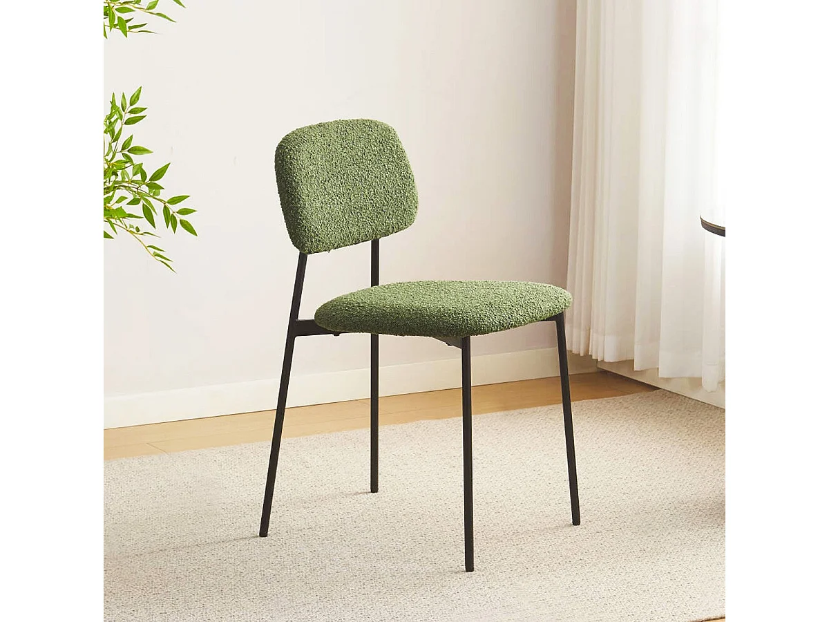 Lot de 4 chaises en tissu bouclé vert kaki - Lorie