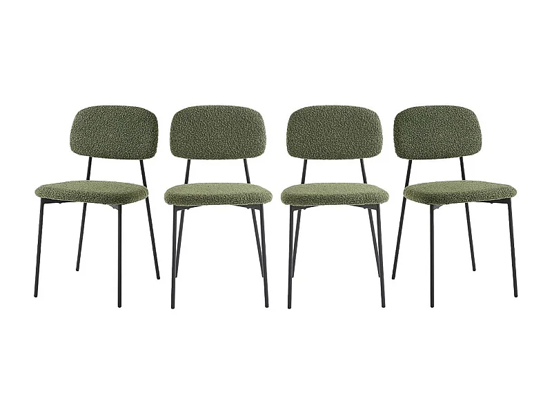 Lot de 4 chaises en tissu bouclé vert kaki - Lorie