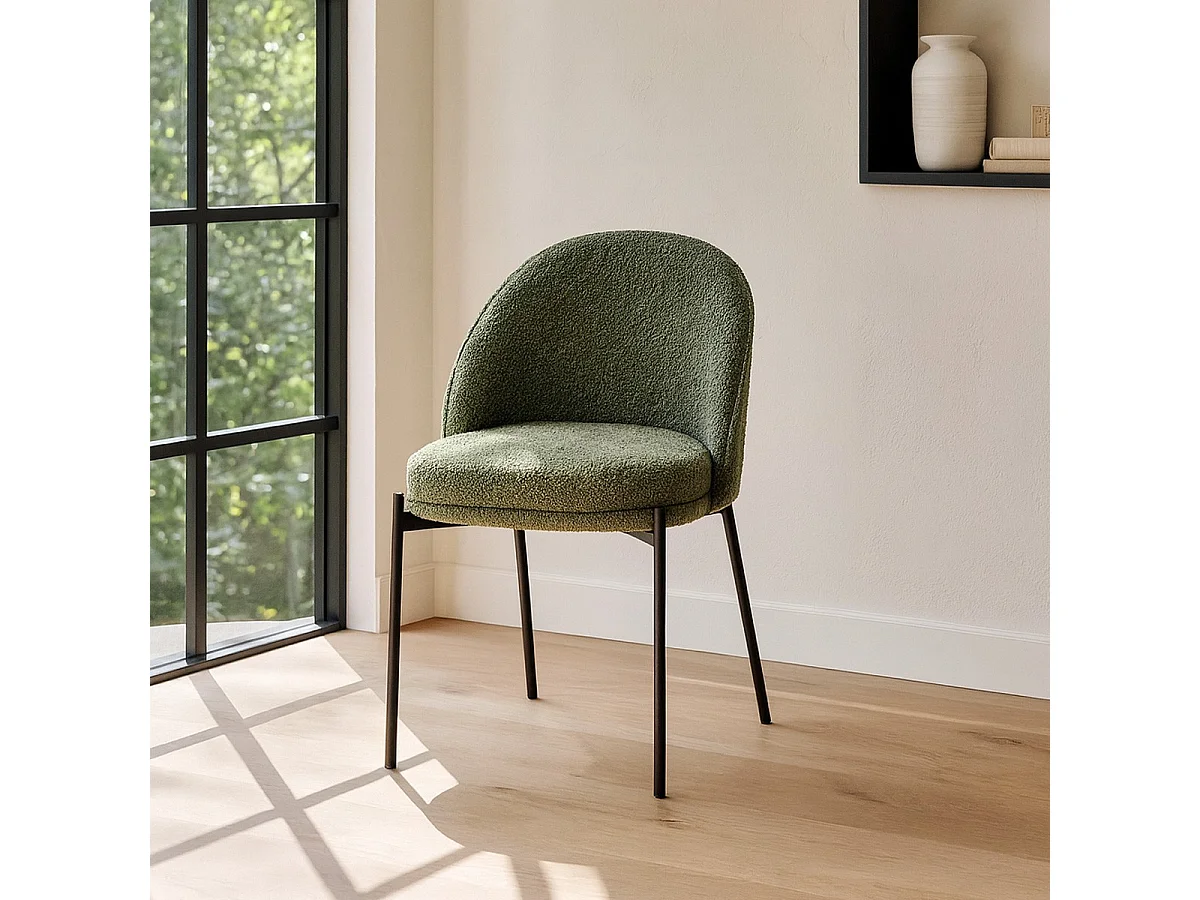 Lot de 2 chaises en tissu bouclé vert kaki - Cloé