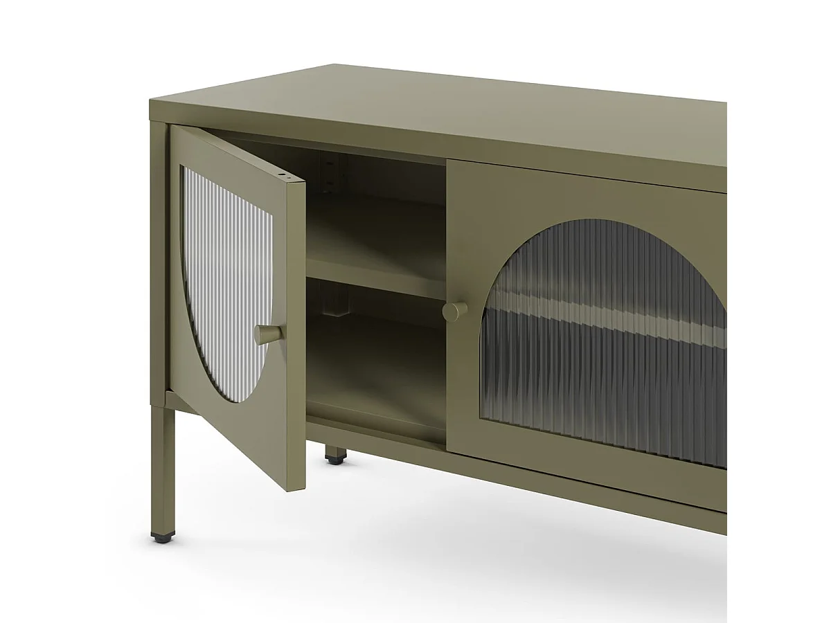 Meuble TV 2 portes 2 niches en métal vert 160 cm - Ysia