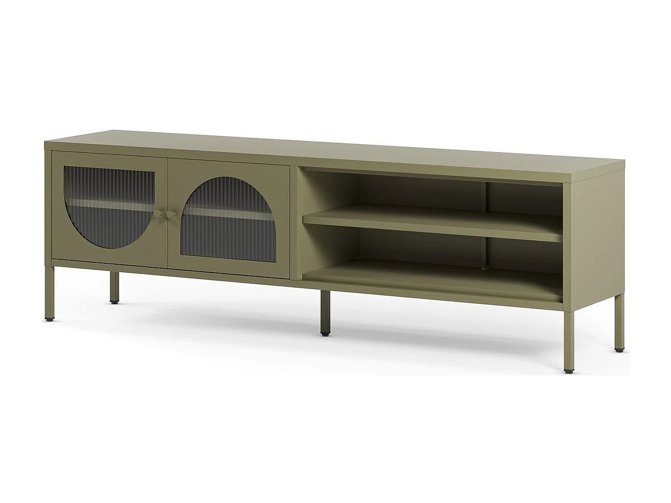 Meuble TV 2 portes 2 niches en métal vert 160 cm - Ysia