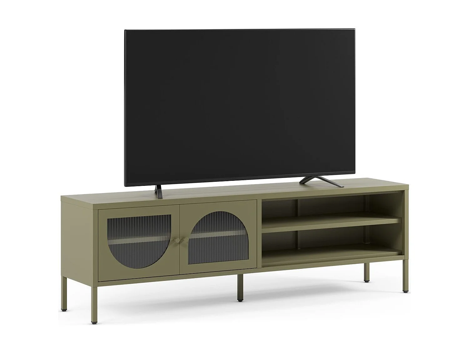 Meuble TV 2 portes 2 niches en métal vert 160 cm - Ysia