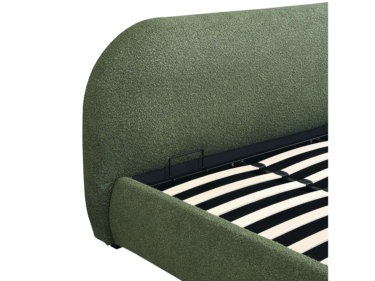 Lit coffre 180x200 cm avec tête de lit matelassée en tissu bouclé vert kaki - Madisson