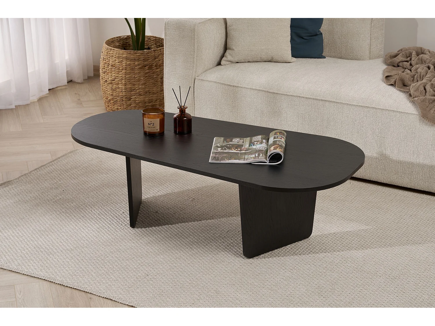 Table basse en bois "Ovalis" - 130 x 65 x 40 cm - Bois Noir