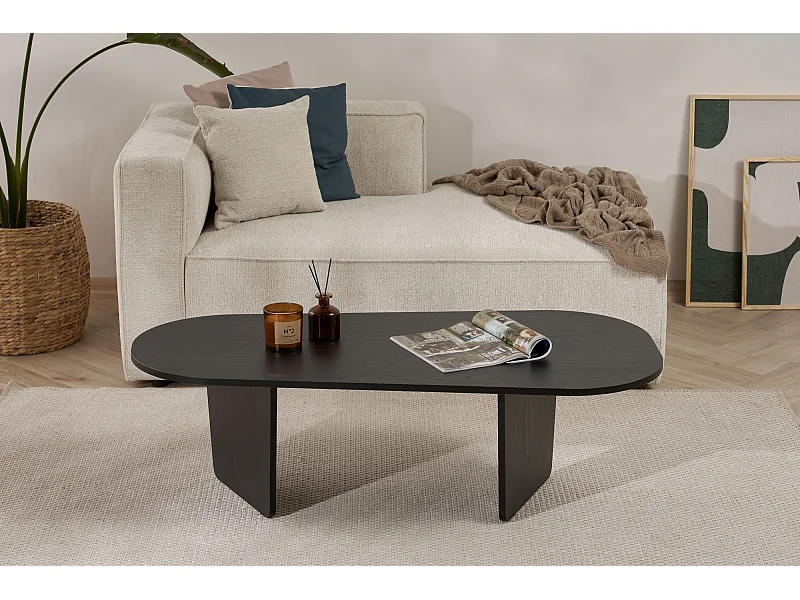 Table basse en bois "Ovalis" - 130 x 65 x 40 cm - Bois Noir