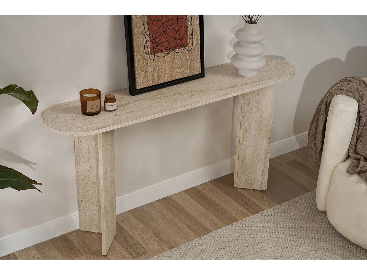 Buffet en bois "Sira" - 35 x 150 x 75 cm - Travertin