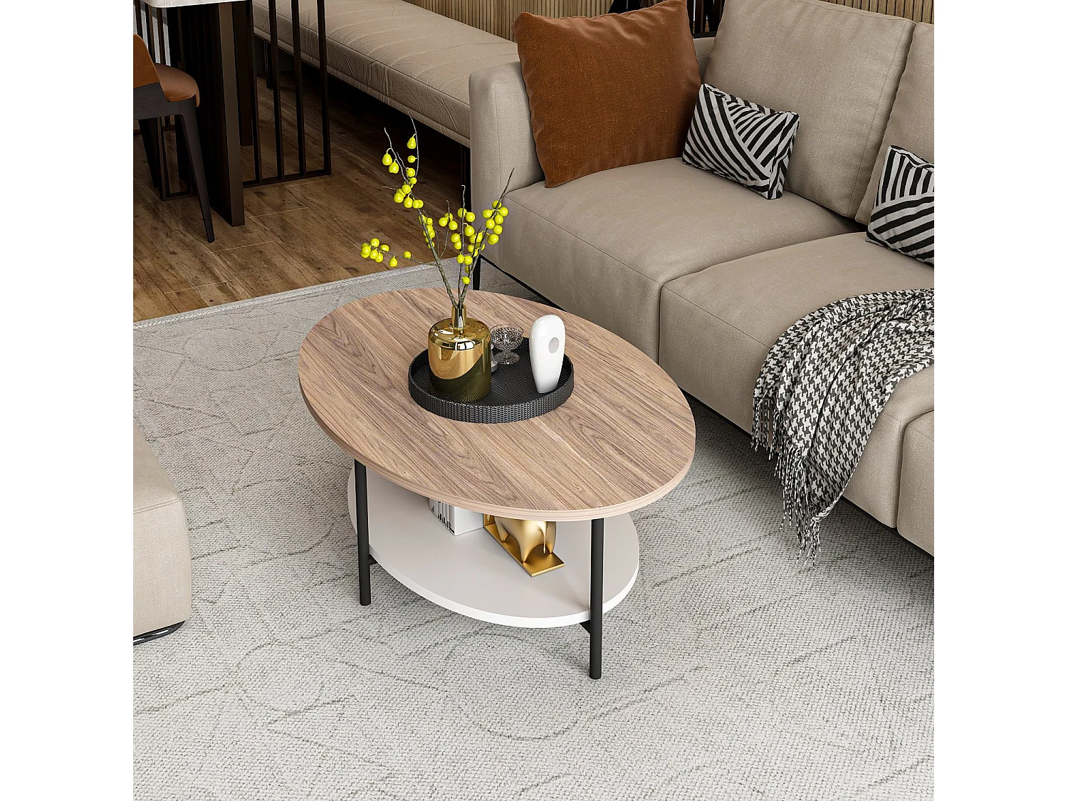 Table basse en bois "Elis" - 90 x 60 x 36 cm - ChêneBlanc