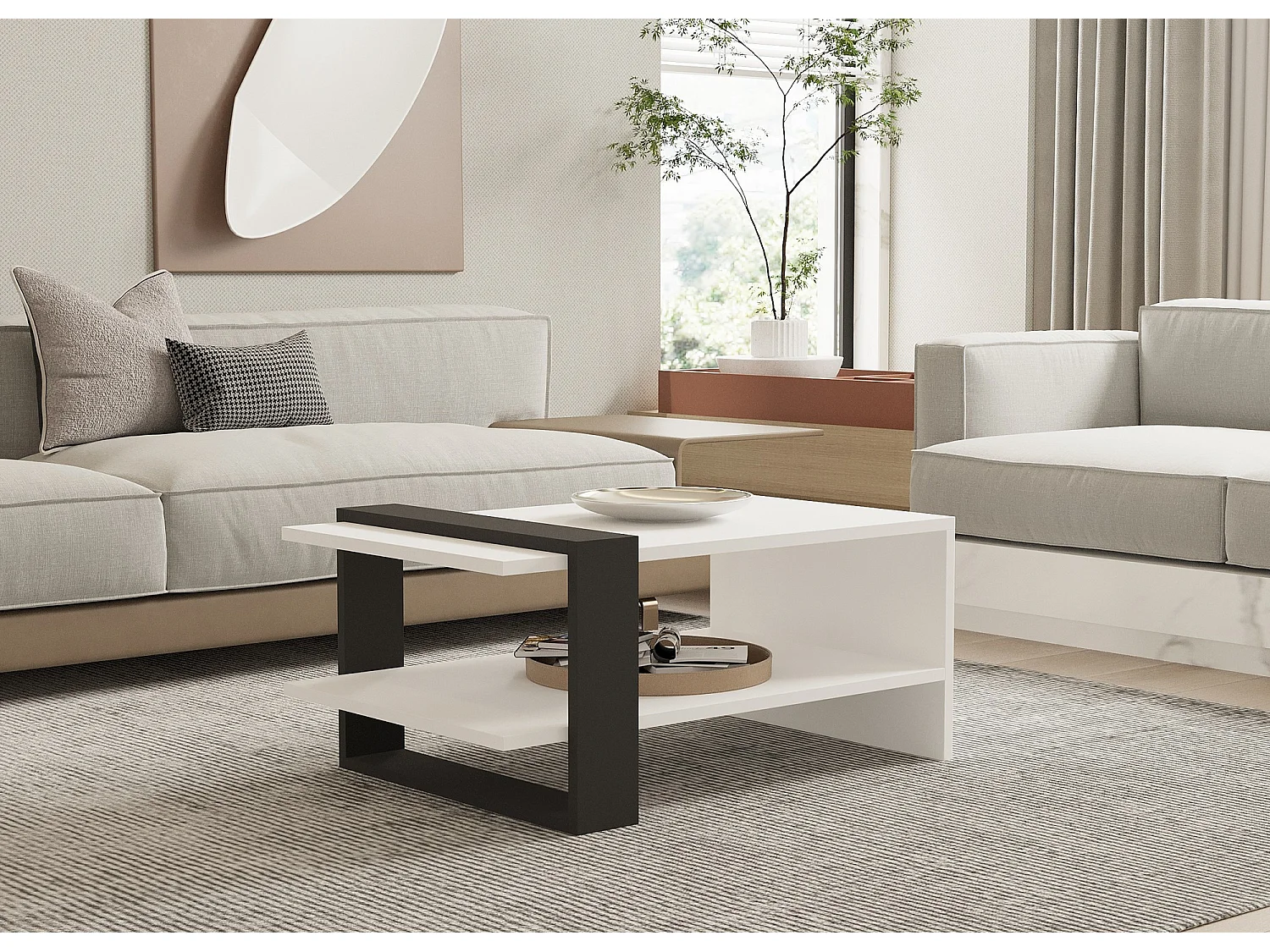 Table basse en bois "Funda" - 80 x 55 x 35 cm - AnthraciteBlanc