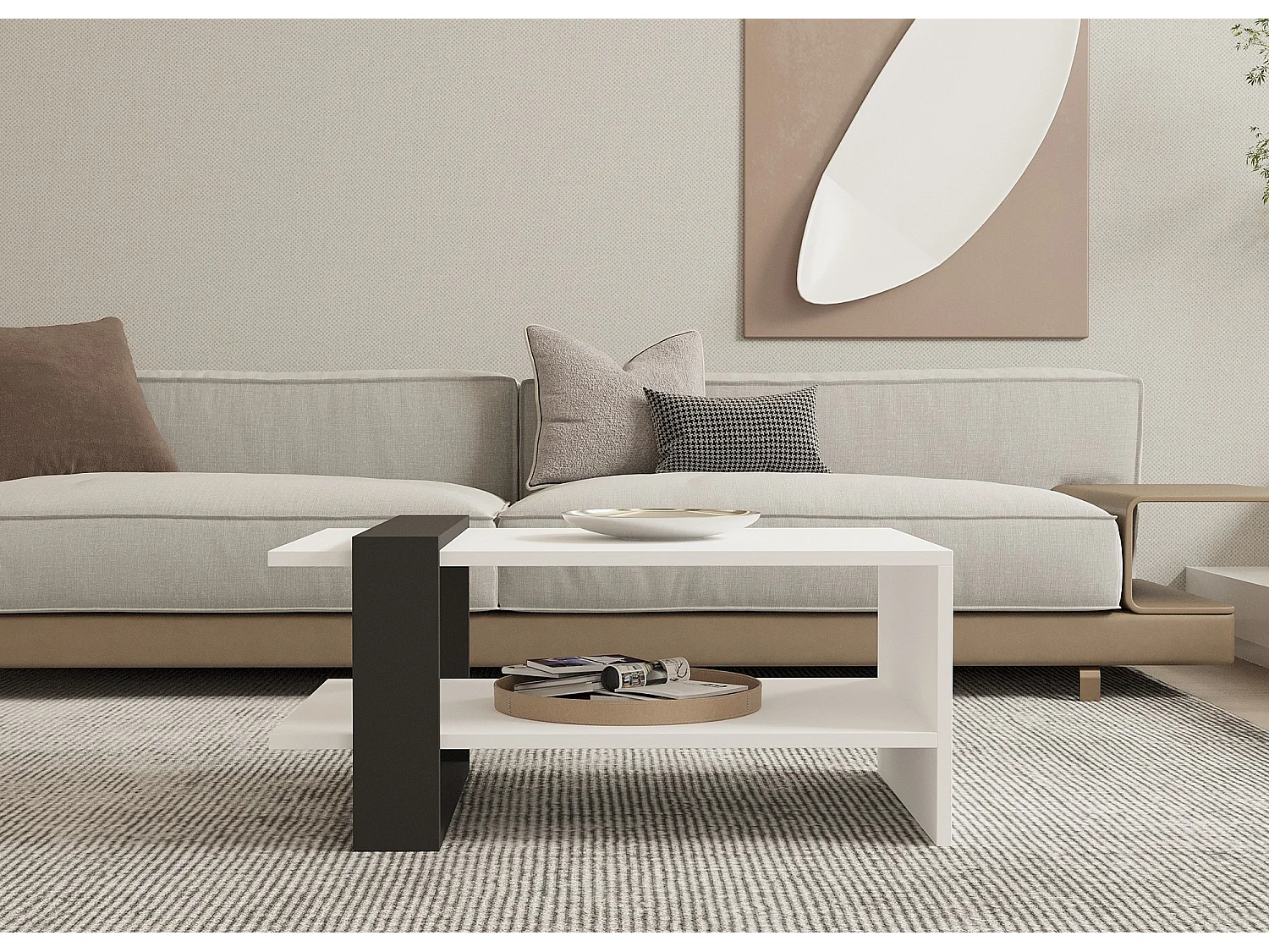 Table basse en bois "Funda" - 80 x 55 x 35 cm - AnthraciteBlanc