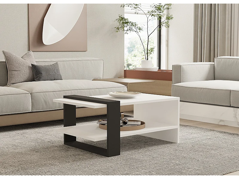 Table basse en bois "Funda" - 80 x 55 x 35 cm - AnthraciteBlanc