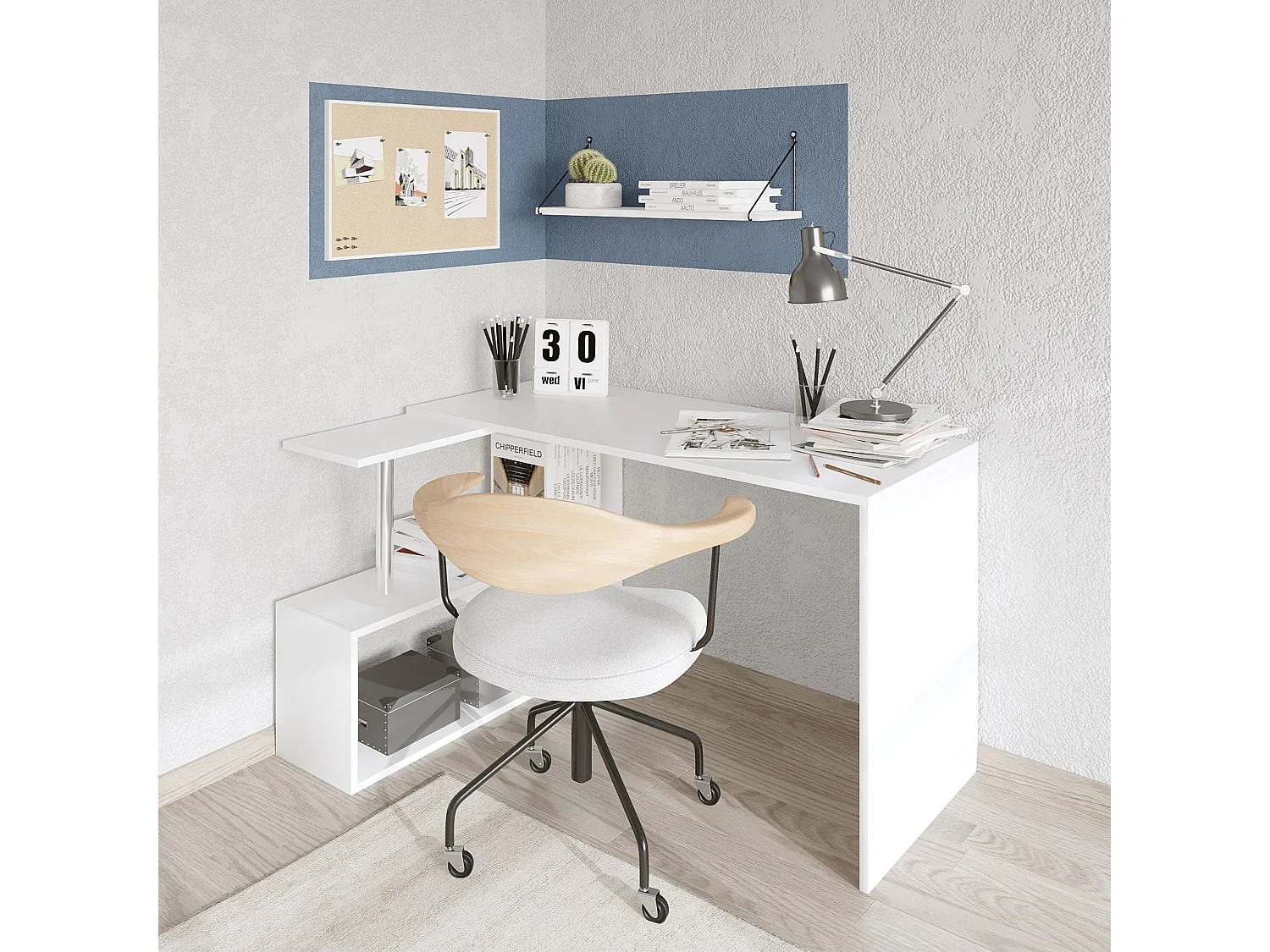 Bureau d'étude en bois "Gelincik" - 130 x 94 x 74 cm - Blanc